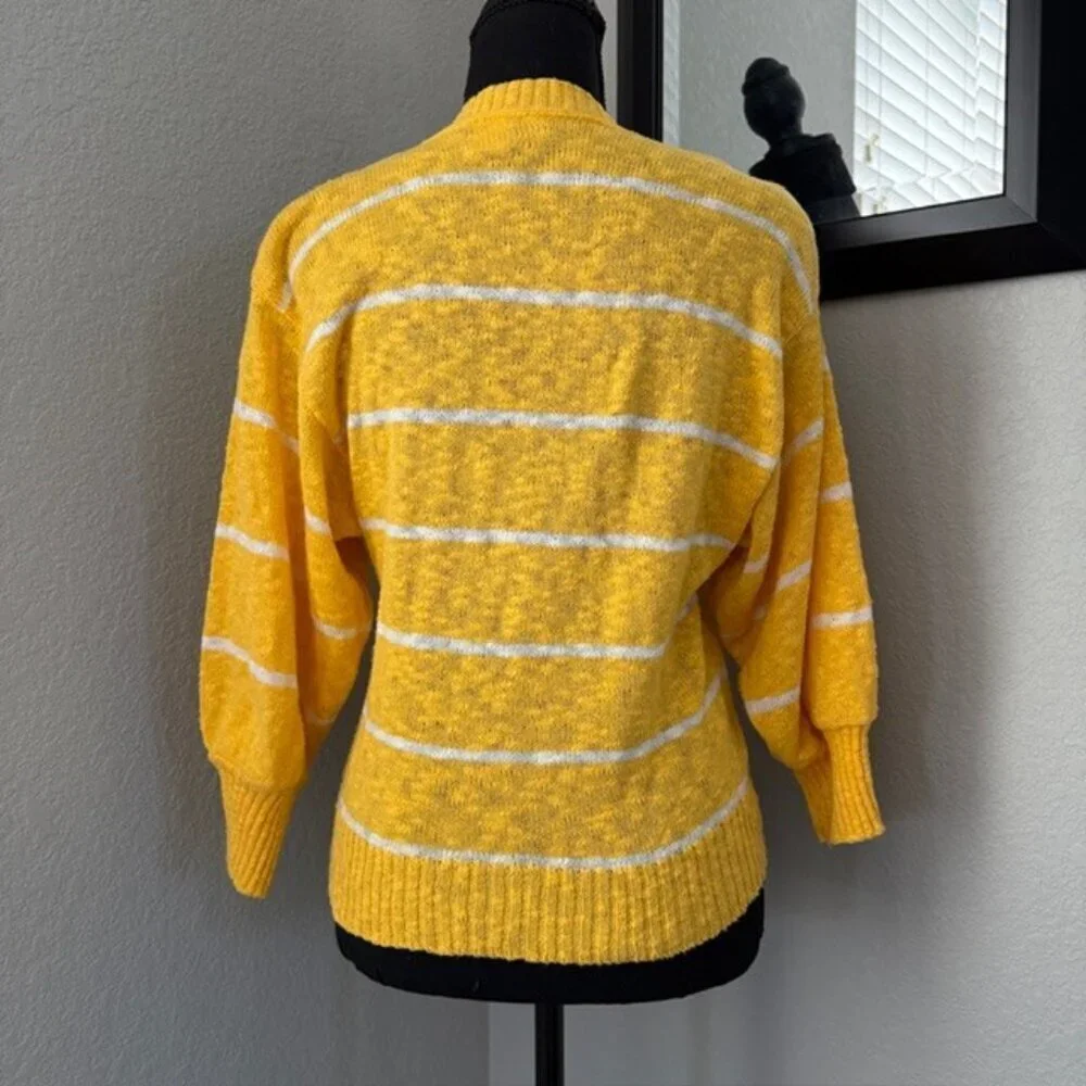 VINTAGE 80s DVF Diane Von Furstenberg Yellow Striped V-Neck Sweater Small